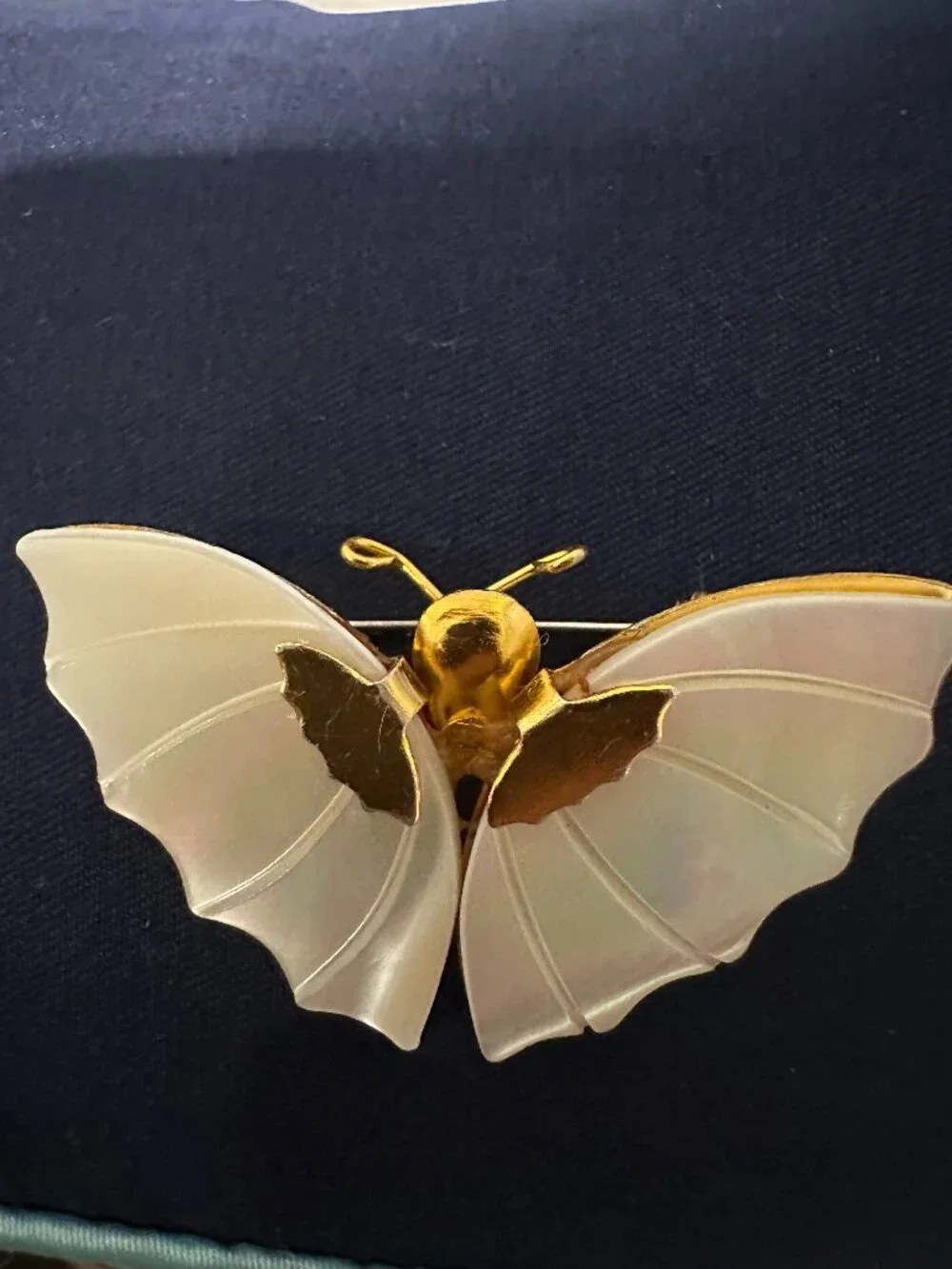 Vintage Gold - Tone & Mother of Pearl Butterfly Brooch, Dainty Figural Pin